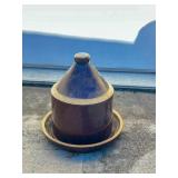Brown Ceramic Domed Butter Churn Lid and Base