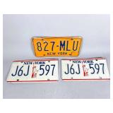 Three Vintage New York License Plates