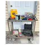 Rolling Metal Utility Cart with Tools
