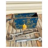 Metal Tool Box with Assorted Wrenches and Sockets
