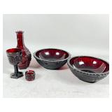Ruby Red Pressed Glass Tableware Set