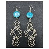 Silver-Tone Dangle Earrings with Blue Accents
