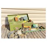 Metal Toolbox With Assorted Tools and Supplies