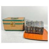 Wooden Jewelry Chest and Wicker Case Set
