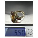 Sterling Silver Ring with Amber-Colored Stone