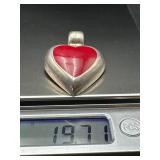 Heart-Shaped 925 Silver Pendant with Red Inlay