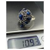 Sterling Silver Ring with Blue Gemstones