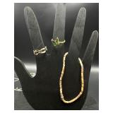 Jewelry Lot with Rings and Beaded Necklace
