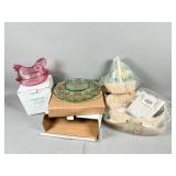 Glass Hen, Plate, and Longaberger Baskets