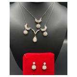Silver-Toned Rhinestone Necklace and Earring Set