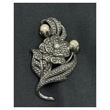 Silver-Tone Floral Pin with Faux Pearls