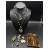 Vintage Jewelry Collection With Heart Pendant