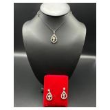 Silver-Tone Necklace and Earring Set with Clear St