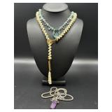 Three Piece Necklace Set With Gemstone Pendants