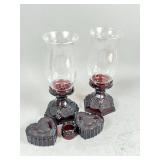 Ruby Glass Hurricane Lamps and Heart Dishes
