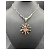 Italian 925 Sterling Silver Necklace with Multi-Ge