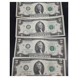 Four Sequential $2 Federal Reserve Notes