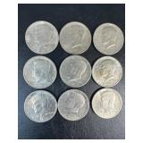 9 Kennedy Half Dollars Collection