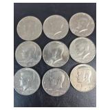 9 Kennedy Half Dollar Coins