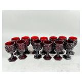 12 Ruby Red Pressed Glass Goblets