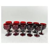 10 Ruby Glass Goblets With Textured Design