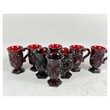 Eight Ruby Glass Mugs