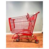 Red Metal Shopping Cart With Swivel Casters