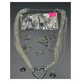 Silver Tone Jewelry Lot With Heart Necklace