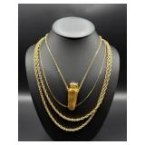 3 Gold Tone Chains With Perfume Bottle