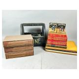 Books, Harley Cards, and Shoe Shine Box