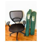 Office Chair and Two Outdoor Lounge Chairs