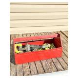 Red Steel Toolbox With Chain and Hooks