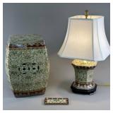 Chinese-Style Decorative Lamp, Stool and Tray