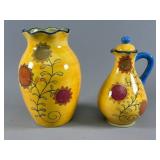 Yellow Ceramic Pitcher and Lidded Jug Set