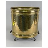 Hammered Brass Bucket with Metal Stand