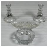 Clear Glass Candle Holders and Dish Set
