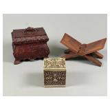 Carved Tray Stand, Wood Box, and Resin Box