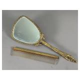 Goldtone Hand Mirror and Comb Set