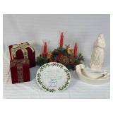Ceramic Figurines, Plate, and Holiday Decor Set