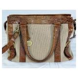 Brahmin Tan Zip Top Tote with Croc Trim