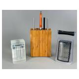 Knife Block Set with Grater and Flavor Injector
