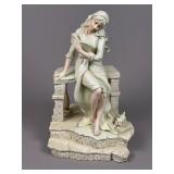 Porcelain Woman Reading Figurine with Cat