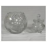 Cut Glass Bowl and Footed Lidded Jar