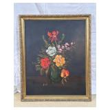 Floral Still Life Painting in Ornate Frame