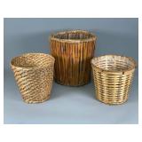 Three Bamboo and Wicker Baskets