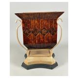 Decorative Hexagonal Vase with Metal Base