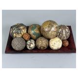 Decorative Spheres on Wooden Tray
