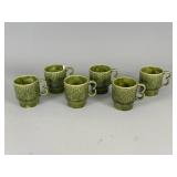 Six Green Ceramic Mugs with Handles