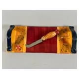 Hand-Painted Cheese Tray with Knife