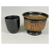 Two Ceramic Planters with Textured Details